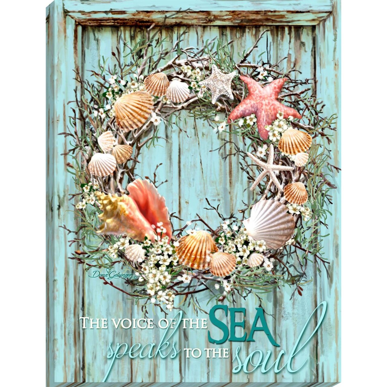 Glow Decor Red and White Coastal Wreath Canvas Rectangular Wall Art Decor 10" x 14"